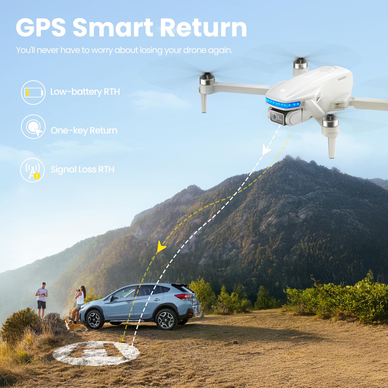 PLEGBLE Drones with Camera for Adults 4K, GPS Drone, One-Key Auto Return Grey