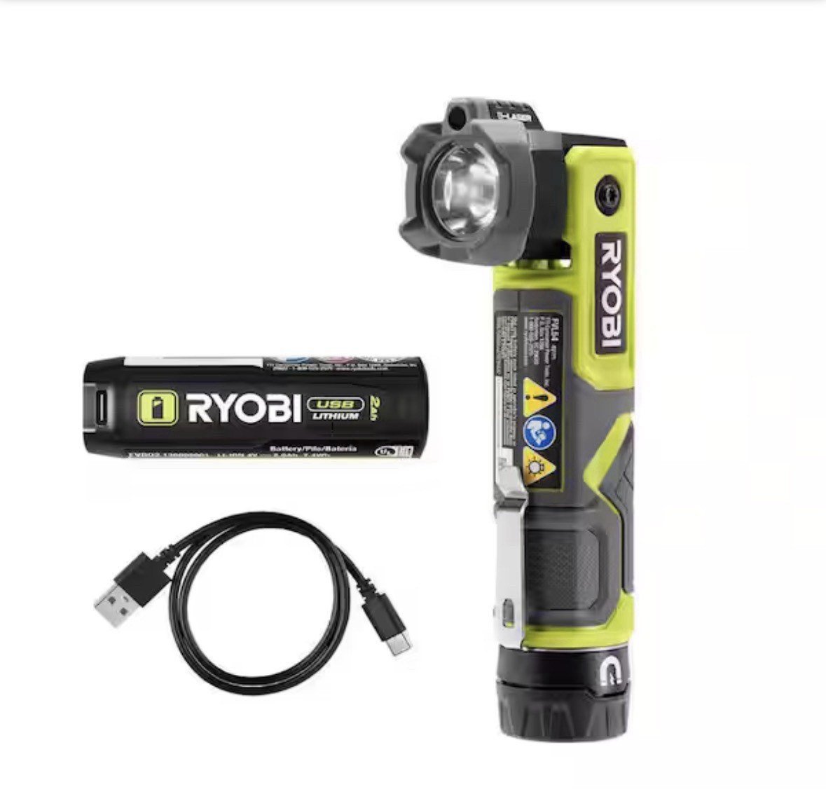 Ryobi USB Lithium LED Pivoting Laser Flashlight Kit NEW + extra battery!