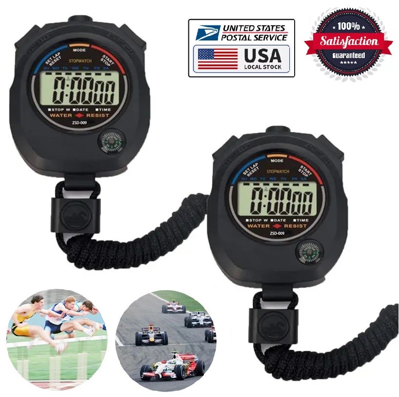 1/2PCS Digital Stopwatch Sports Counter Chronograph Date Timer Odometer Watch
