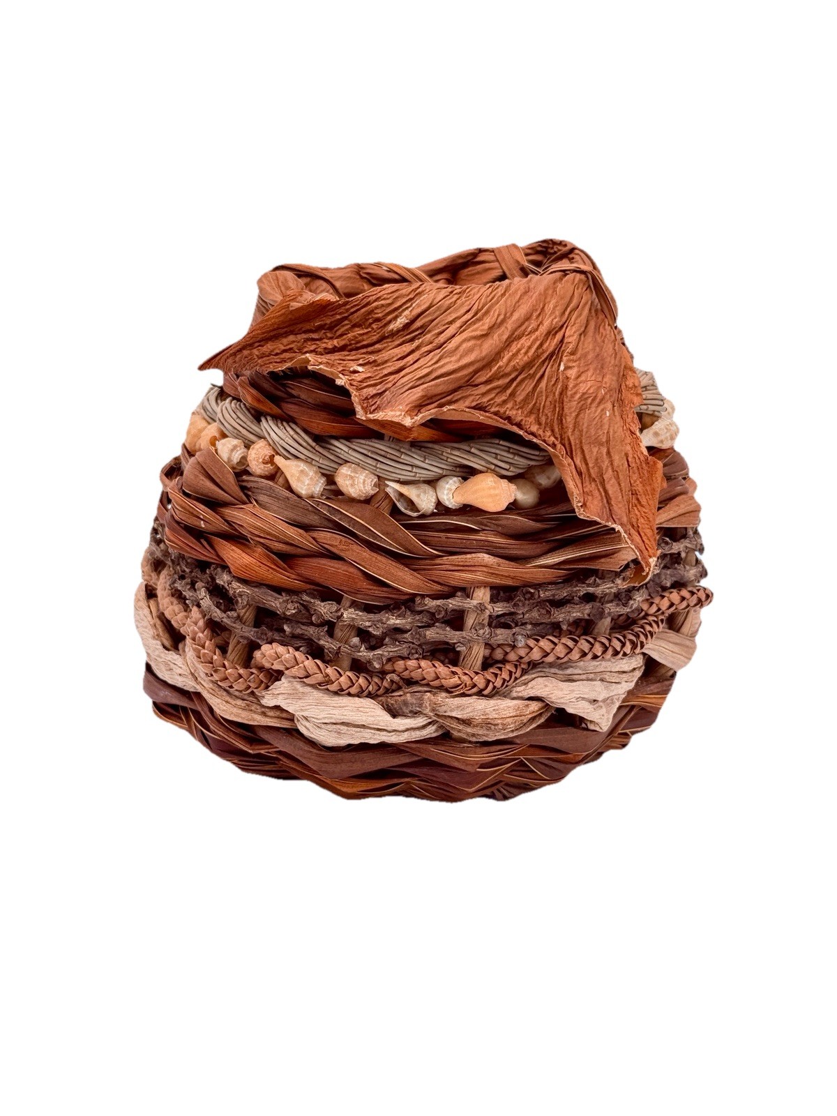 Artist Hawaii Fiber Art Handwoven Maui Hawaiian Wattle Mix Basket Decorative