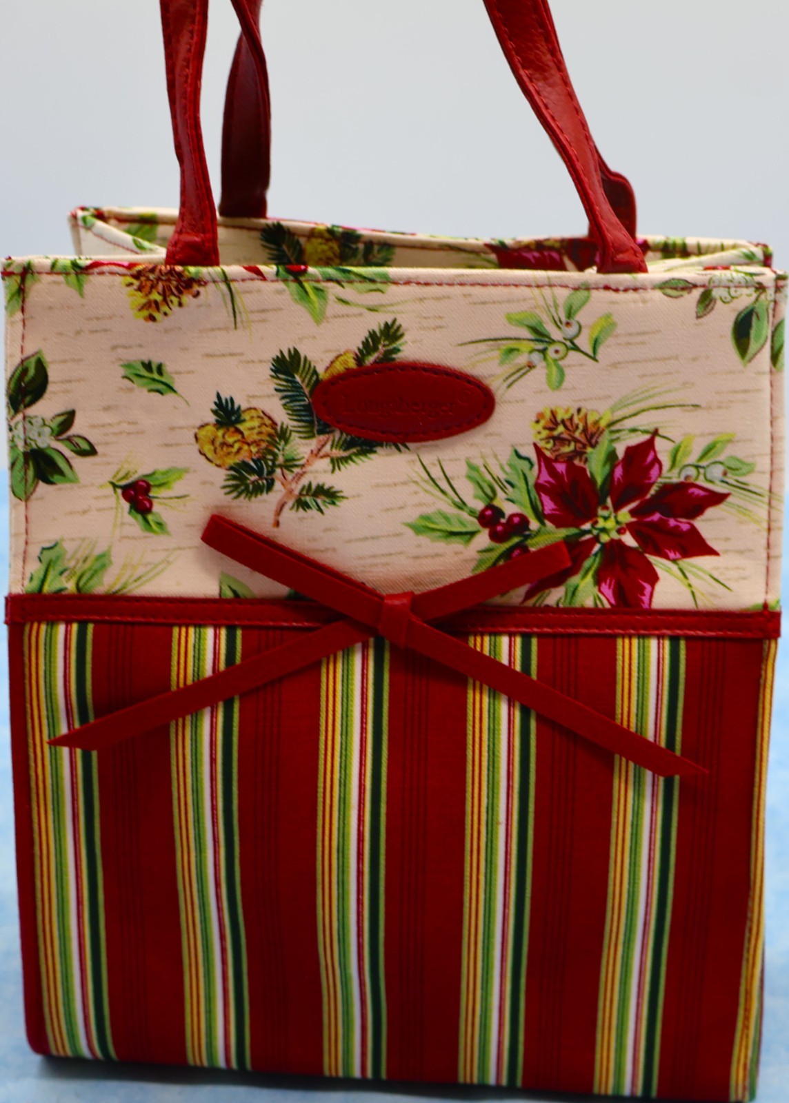 Longaberger Holiday Gift Bag 23540 Holiday Stripe Botanical Christmas