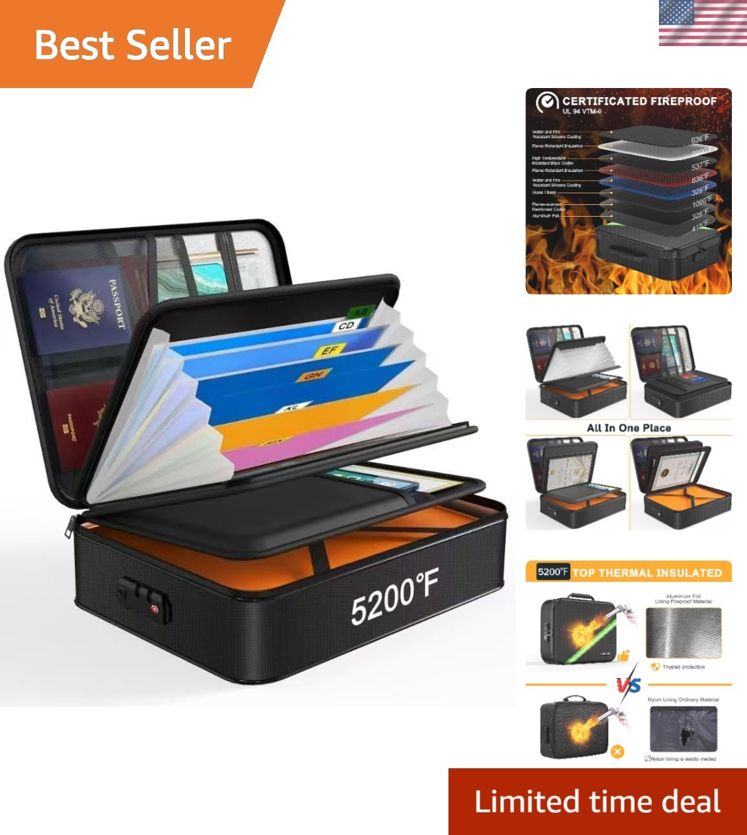 Waterproof and Fireproof Document Safe Box - 15.0"x11.0" Safe Storage Solution