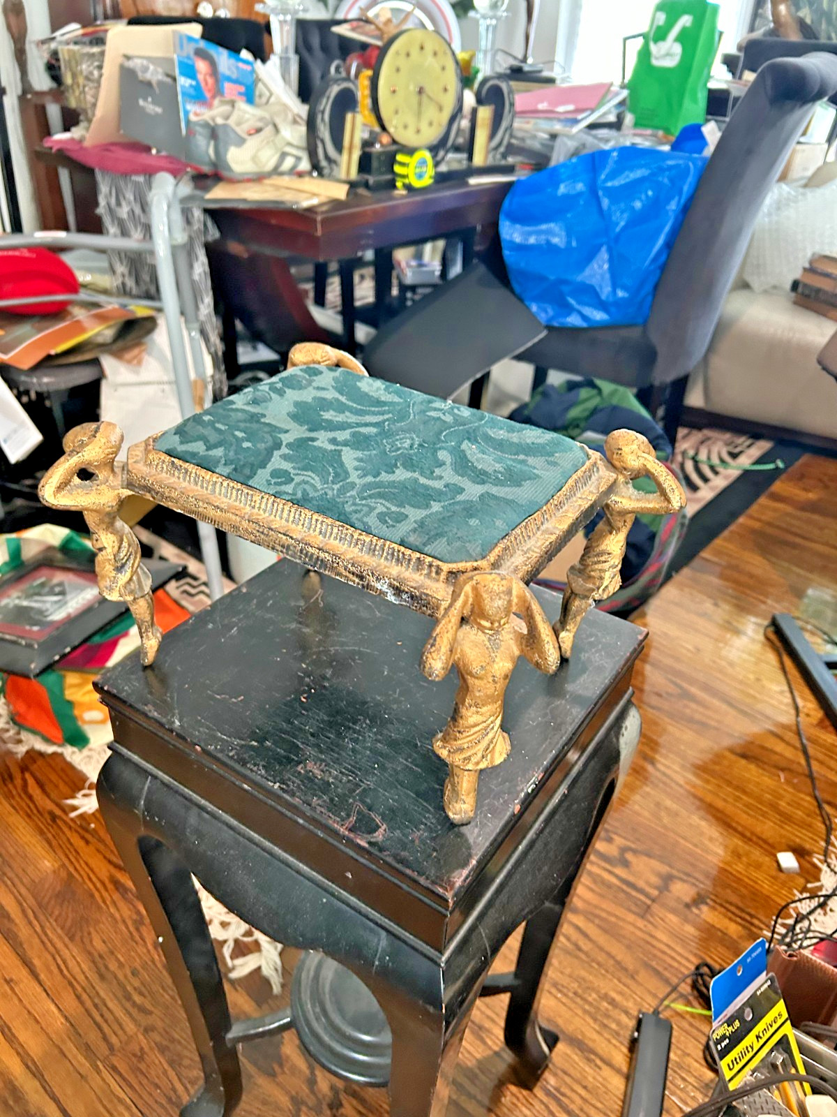 Vintage Cast Iron Foot Stool Women Figures Art Deco Heavy Pre-Owned