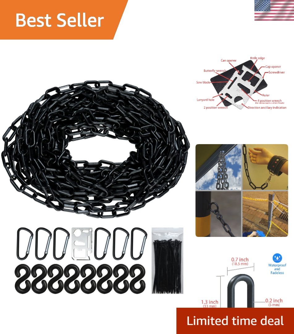 Black Plastic Chain - 32 50 65 Feet Plastic Safety Barrier Chain for Crowd Co...