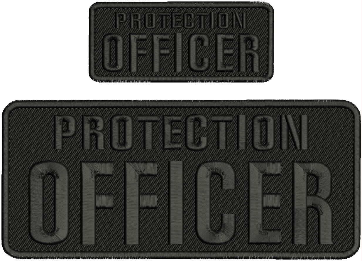 Collectible 2 Embroidery Patch Protection Officer 4x10 &2x5 Black on black