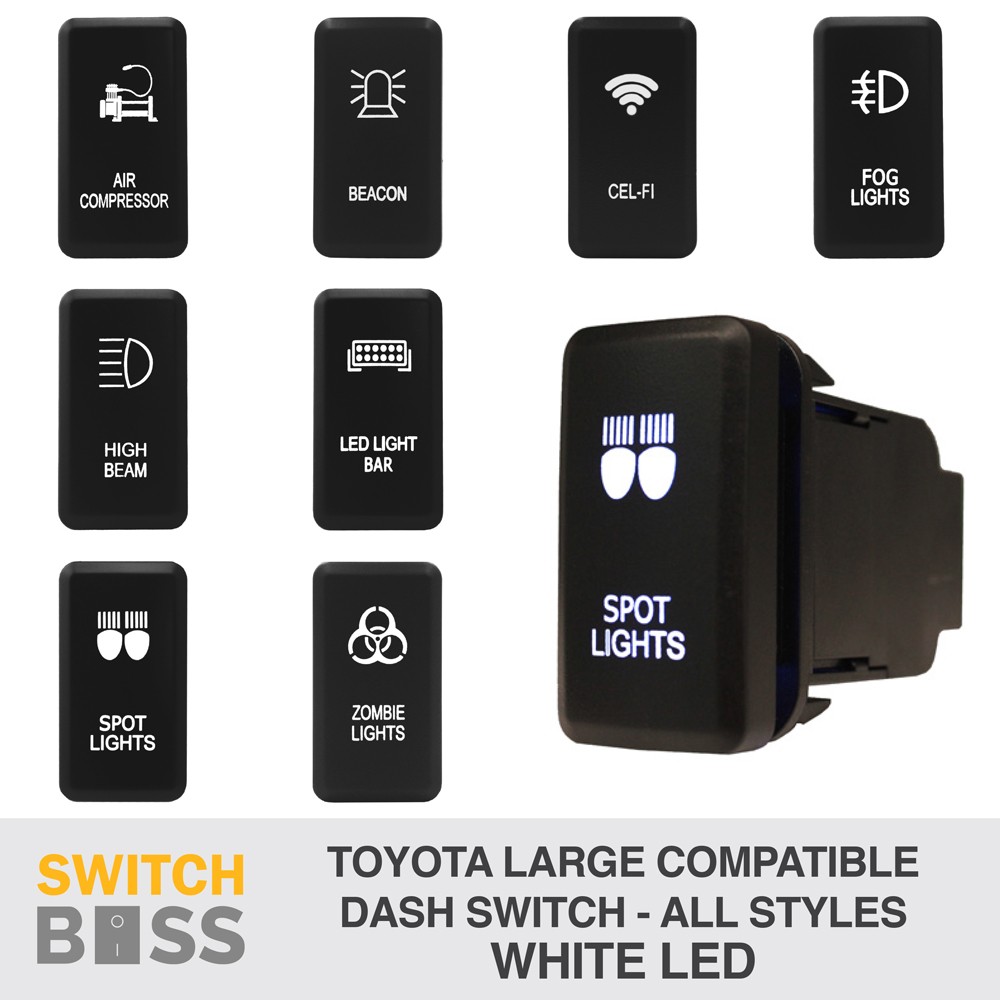 Push Switch WHITE LED 50 STYLES suit Toyota LARGE OEM Landcruiser Prado Hilux