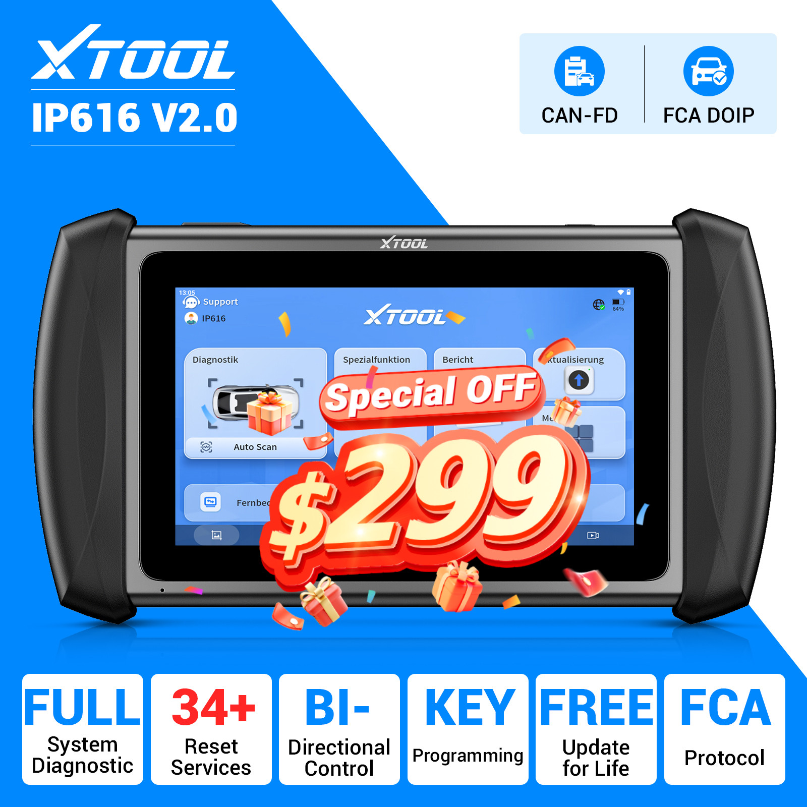 2026 XTOOL IP616 V2.0 Bi-directional Diagnostic Tool OBD2 Scanner Key Programmer
