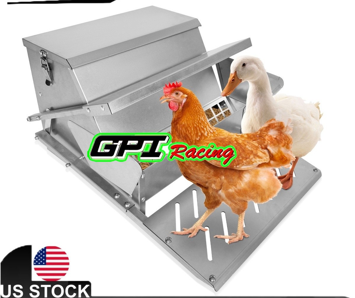 25lbs Capacity Feed Chicken Feeder with Lid & Lock Outdoor Coop Food Dispenser