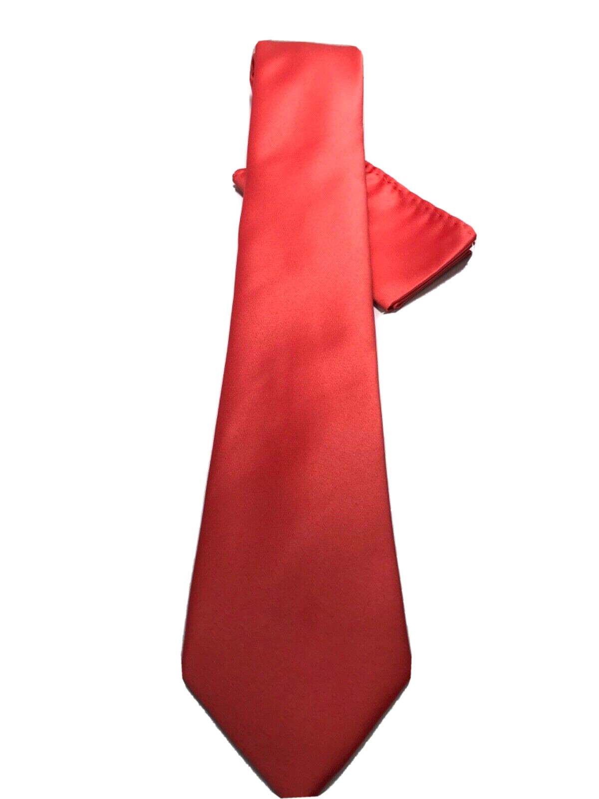 Stacy Adams Men's Tie Hanky Set Coral Solid Satin Microfiber 3 1/4” New