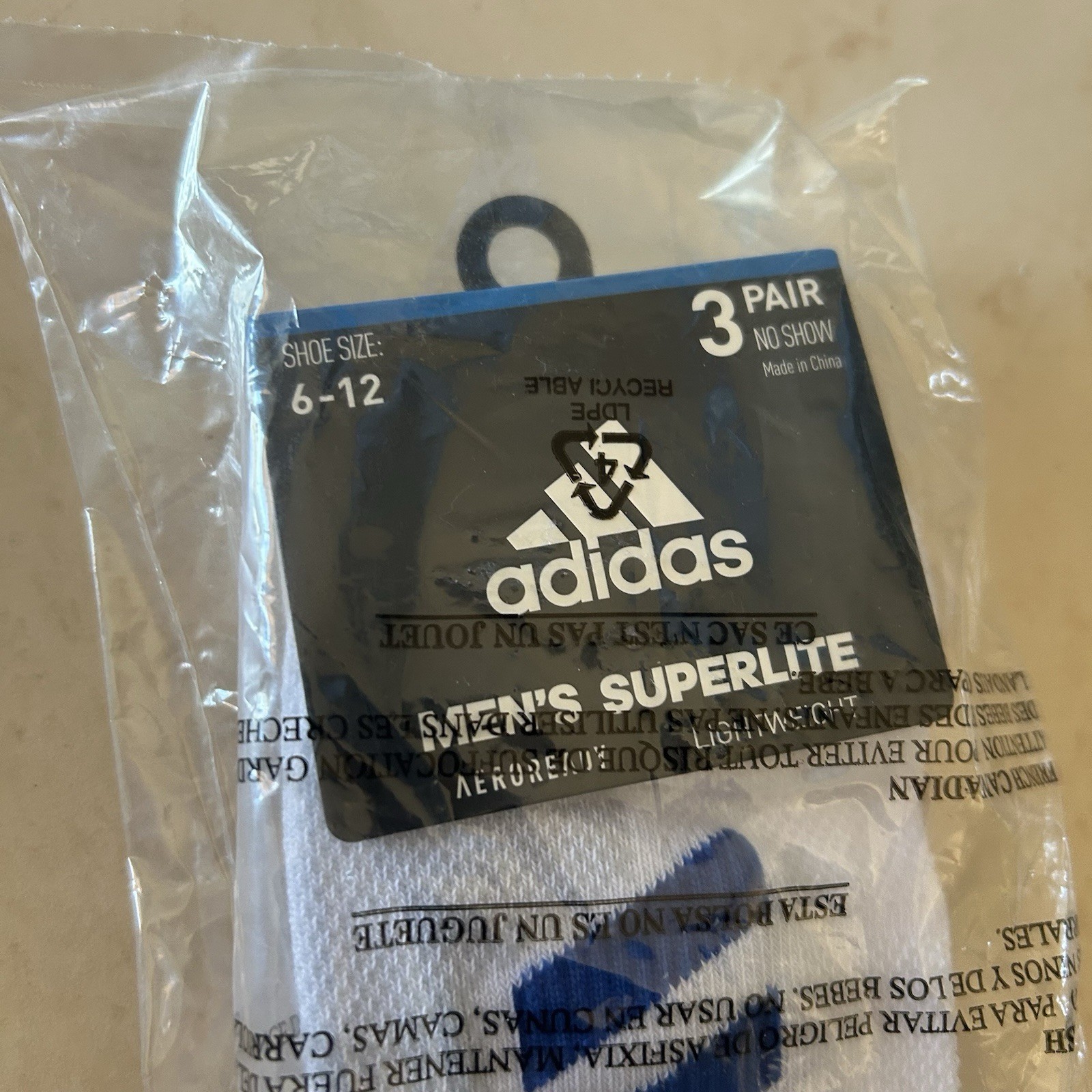 Adidas Aeroready Sz 6-12 Men's Superlite No Show Socks-3pair 3 Pairs Blue
