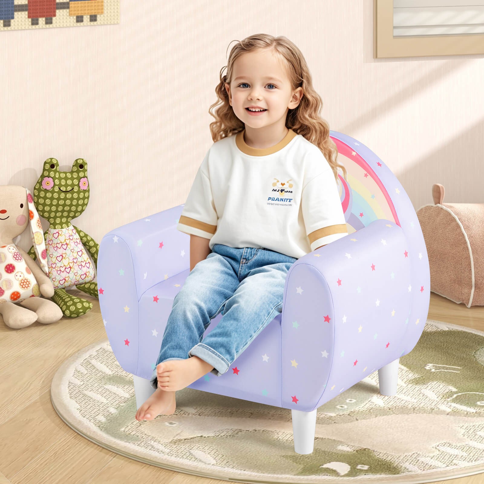 Kids Sofa w/Breathable Spandex Fabric High-density Sponge Filling for Boys Girls