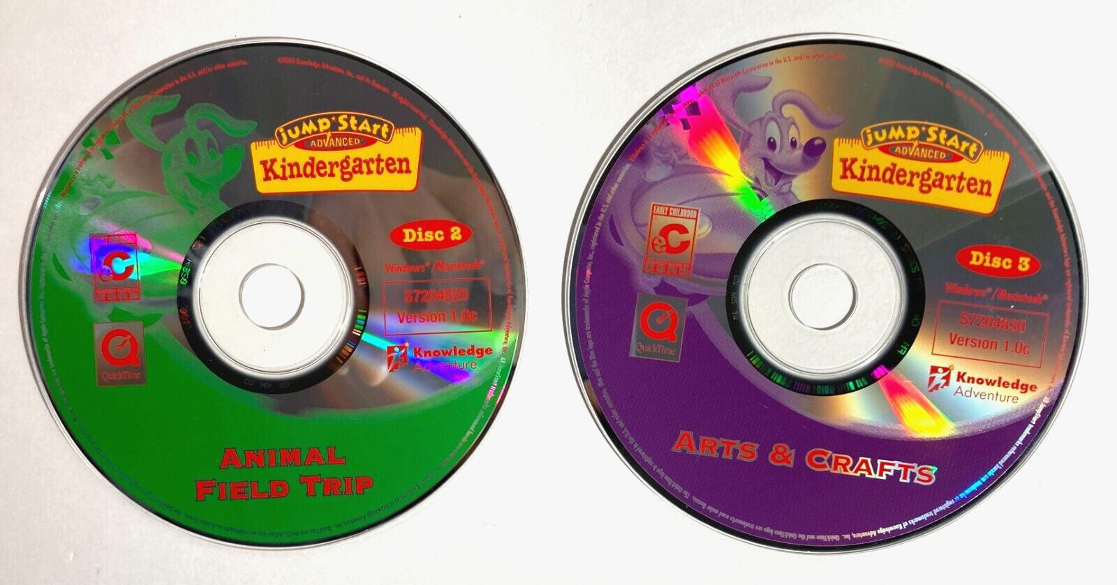 Jumpstart Kindergarten Disc 2 Animal Field Trip Disc 3 Arts Crafts CDROM PC Mac