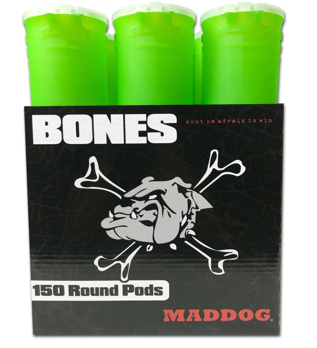 Maddog 150 Round Bones Paintball Pods | Durable Quick Reload Tubes | 6 - Pack