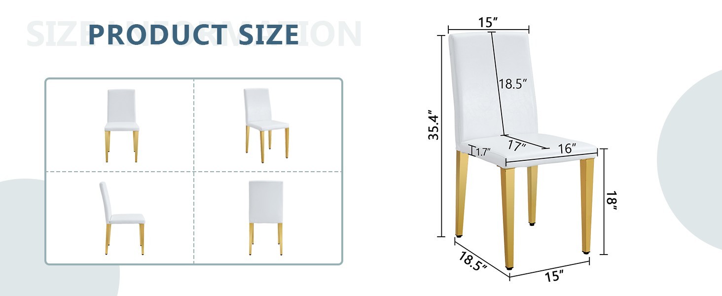 Set of 4 White PU Dining Chairs: 35.4" High, 18.5" Ergonomic Backrest