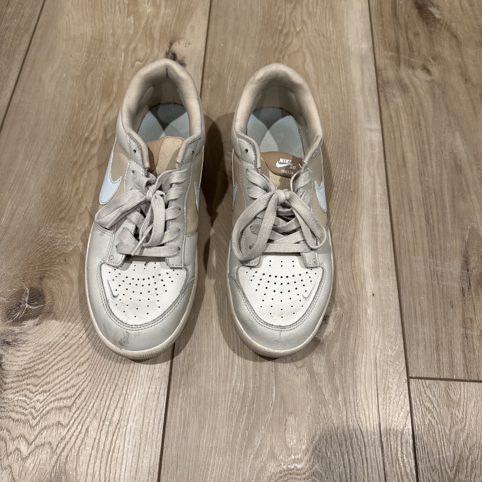 Nike SB Force 58 Premium - Light Bone/Sand Leather Skate Shoe Size 10.5