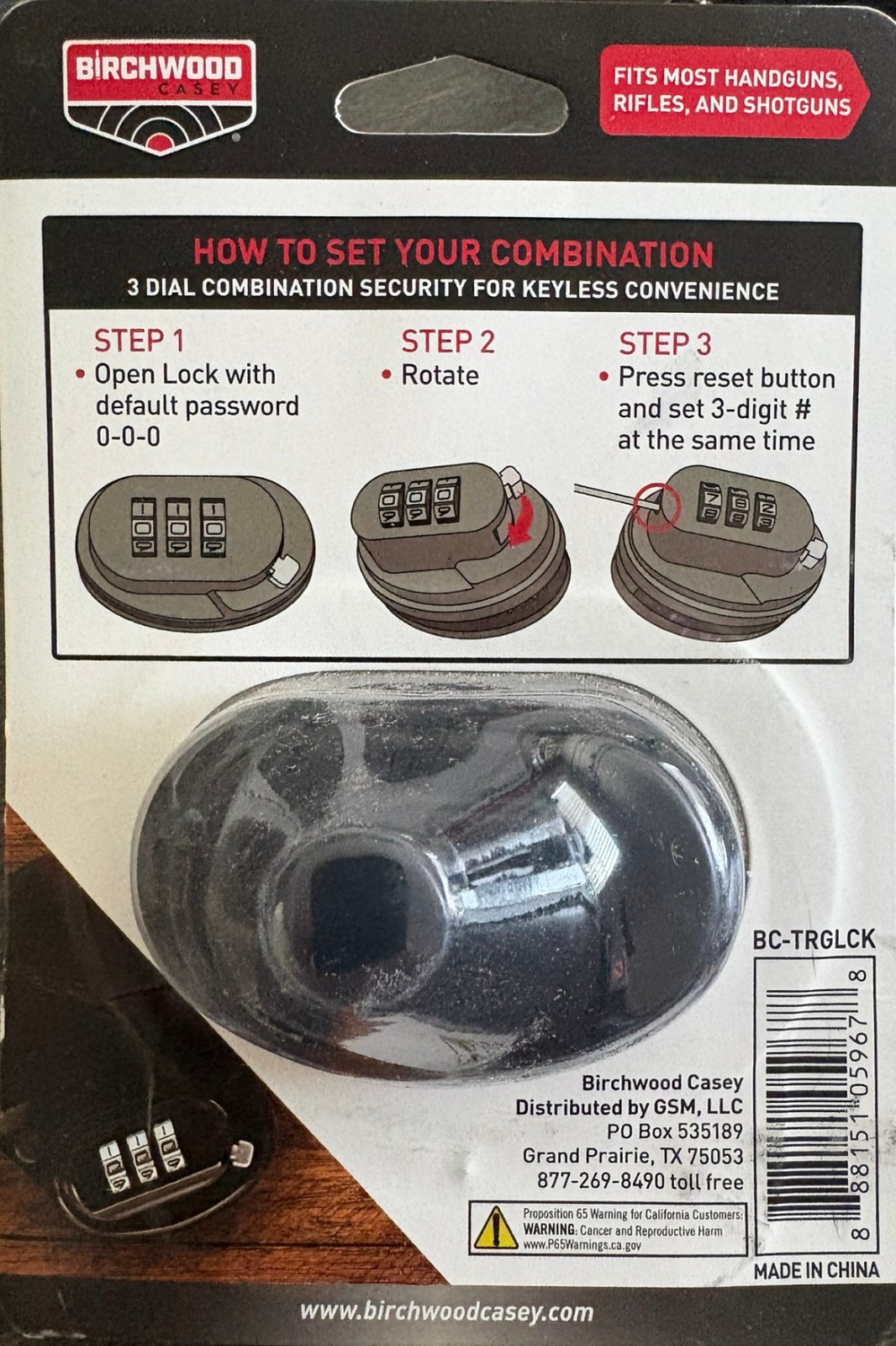 Birchwood Casey Programmable Combination Trigger Lock, Fits Most Guns BC-TGLCK