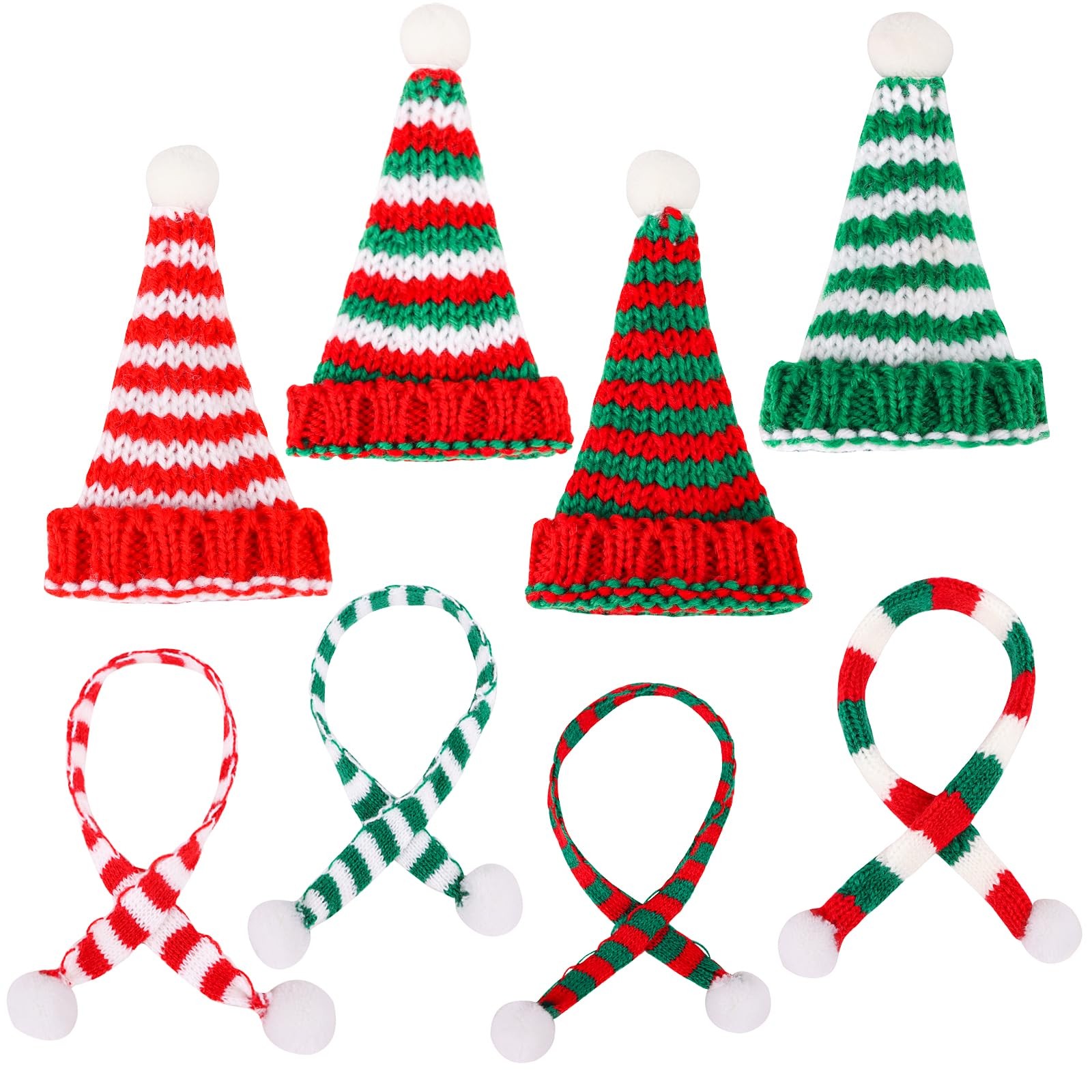 8 PCS Mini Christmas Knit Hats Scarves for Doll Santa Wine Bottle Topper