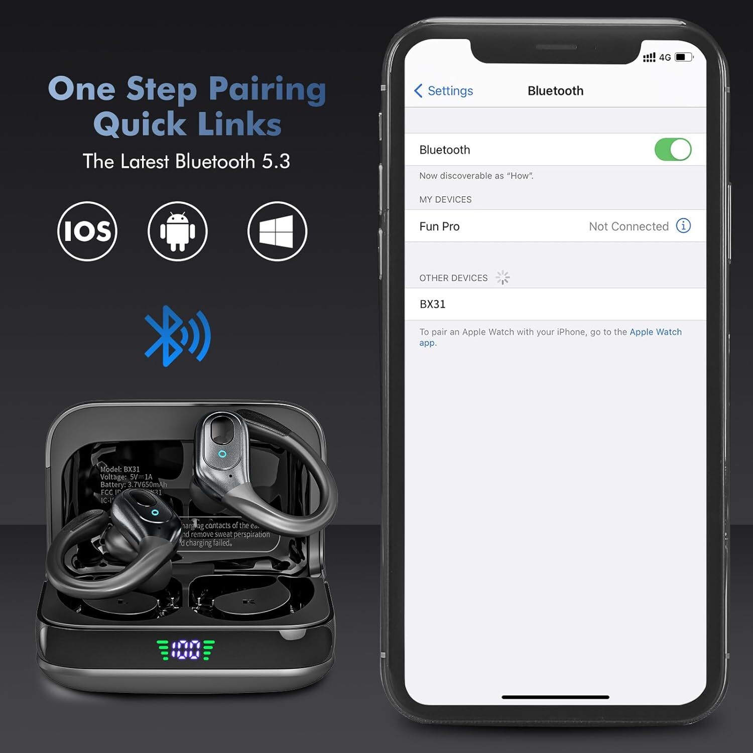 Bluetooth Earbuds 75H Playtime IP7 Waterproof for Running