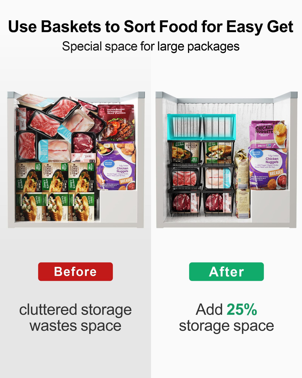 Chest Freezer Organizer Bins - 5 Pack Stackable Freezer Organizer Bins for 7 ...