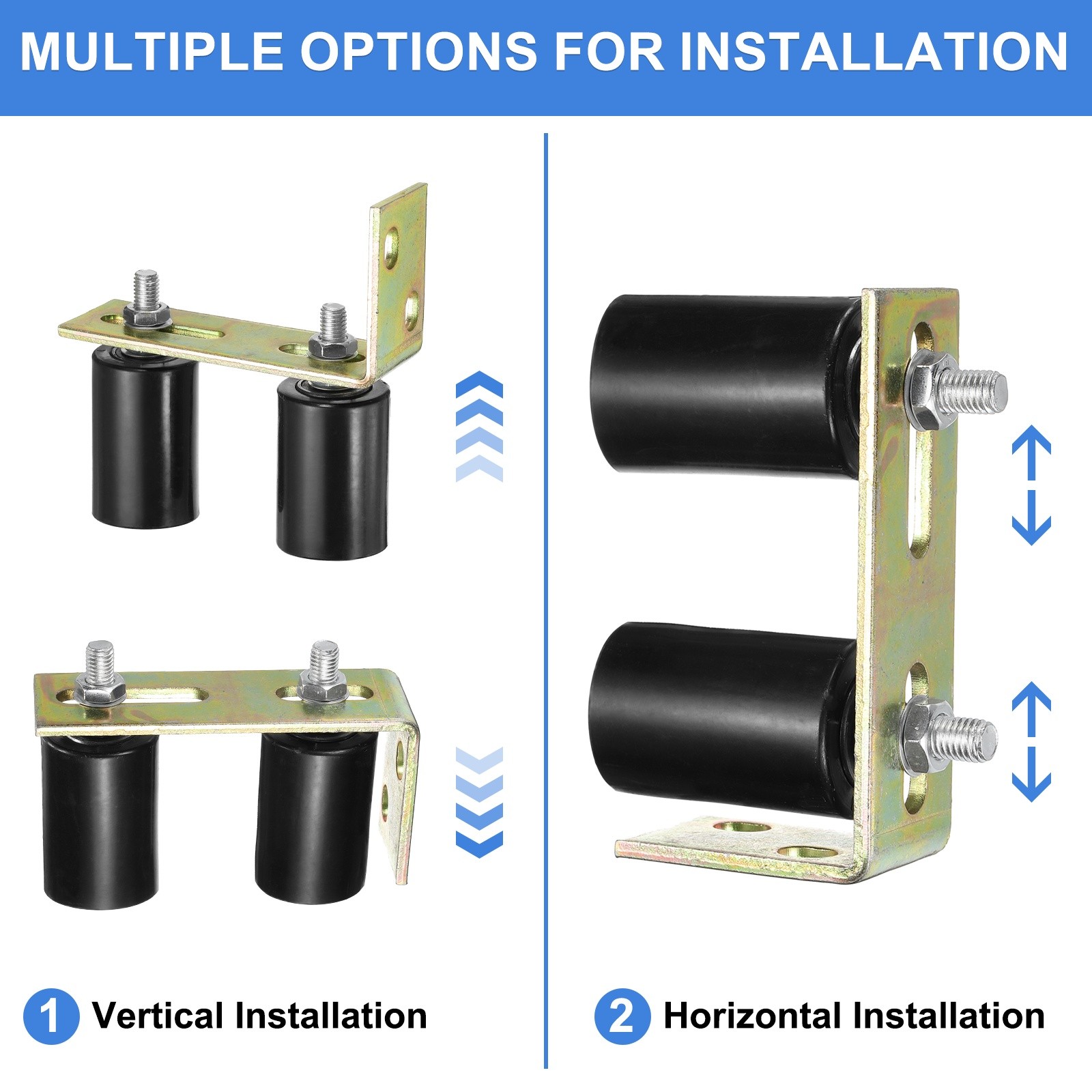 2Set Slide Gate Guide Roller, 2"x2-3/4" Nylon Gate Support & Bracket, Black