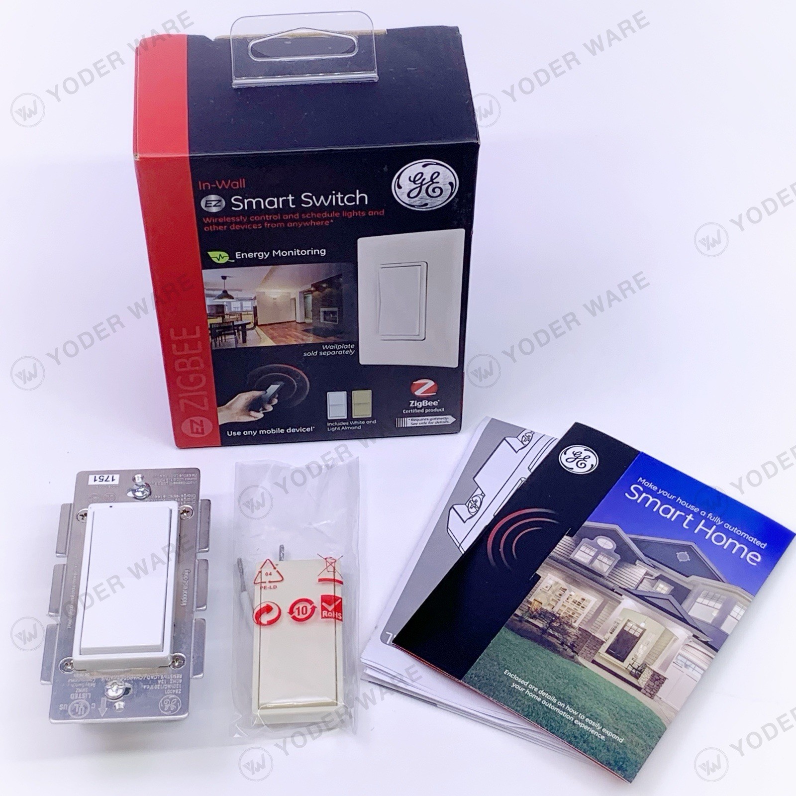 GE ZIGBEE 45856GE In-Wall Smart Switch Energy Monitoring / White & Light Almond