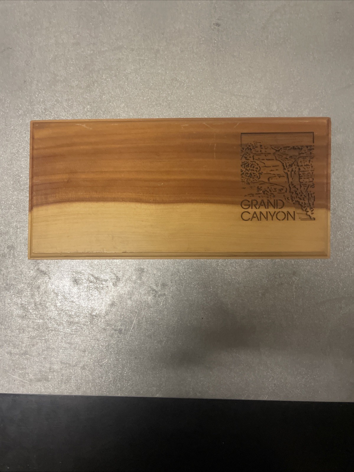 Wooden Grand Canyon Trinket Box Red Velvet Lined 8 x 3.5 Inches