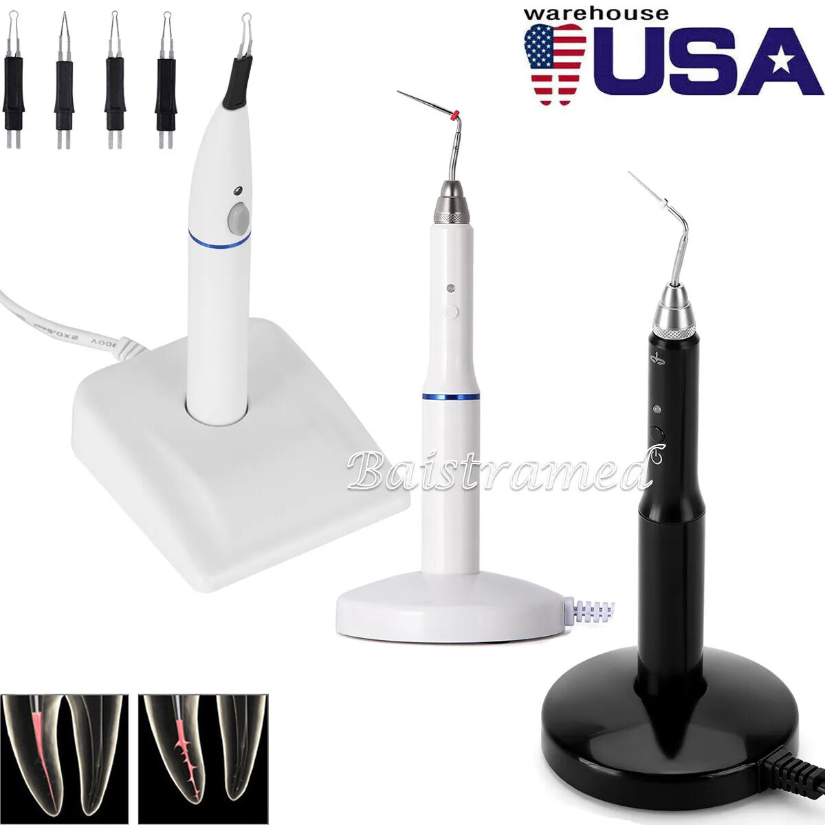 Dental Cordless Gutta Percha Obturation System Heated Pen /Endo Gum Cutter +Tips