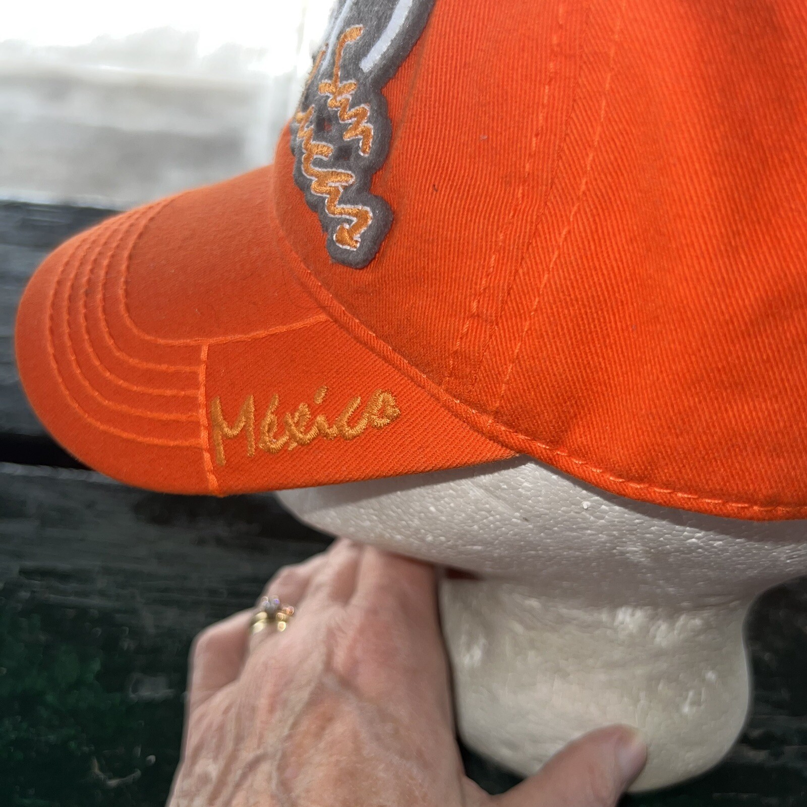 CABO San Lucas Gray Felt Patch on Orange Hat Cap Strap Buckle Mexico Patch EUC