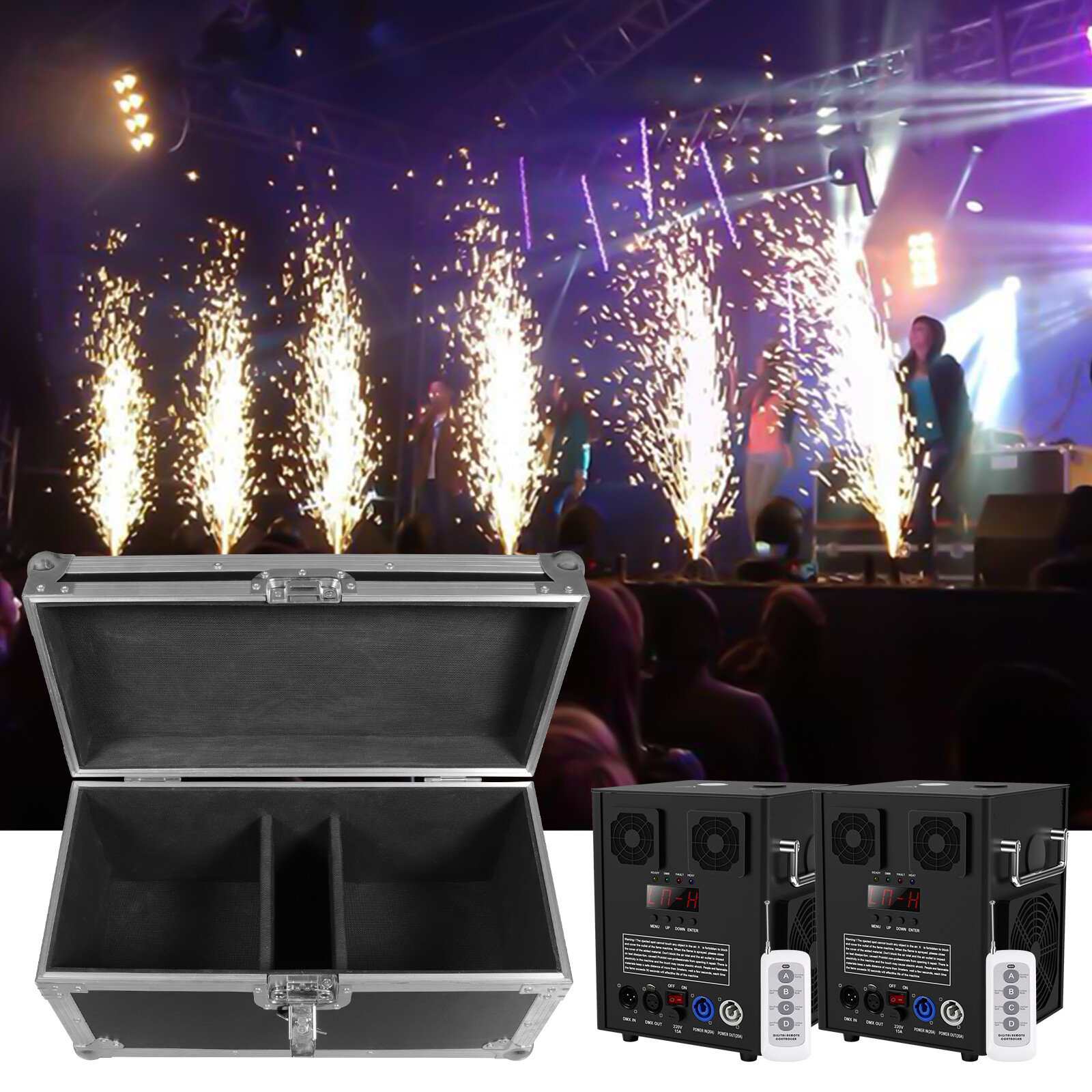 2PCS Cold Spark Machine 700W DMX Stage Firework Machine Wedding W/Flight Case US