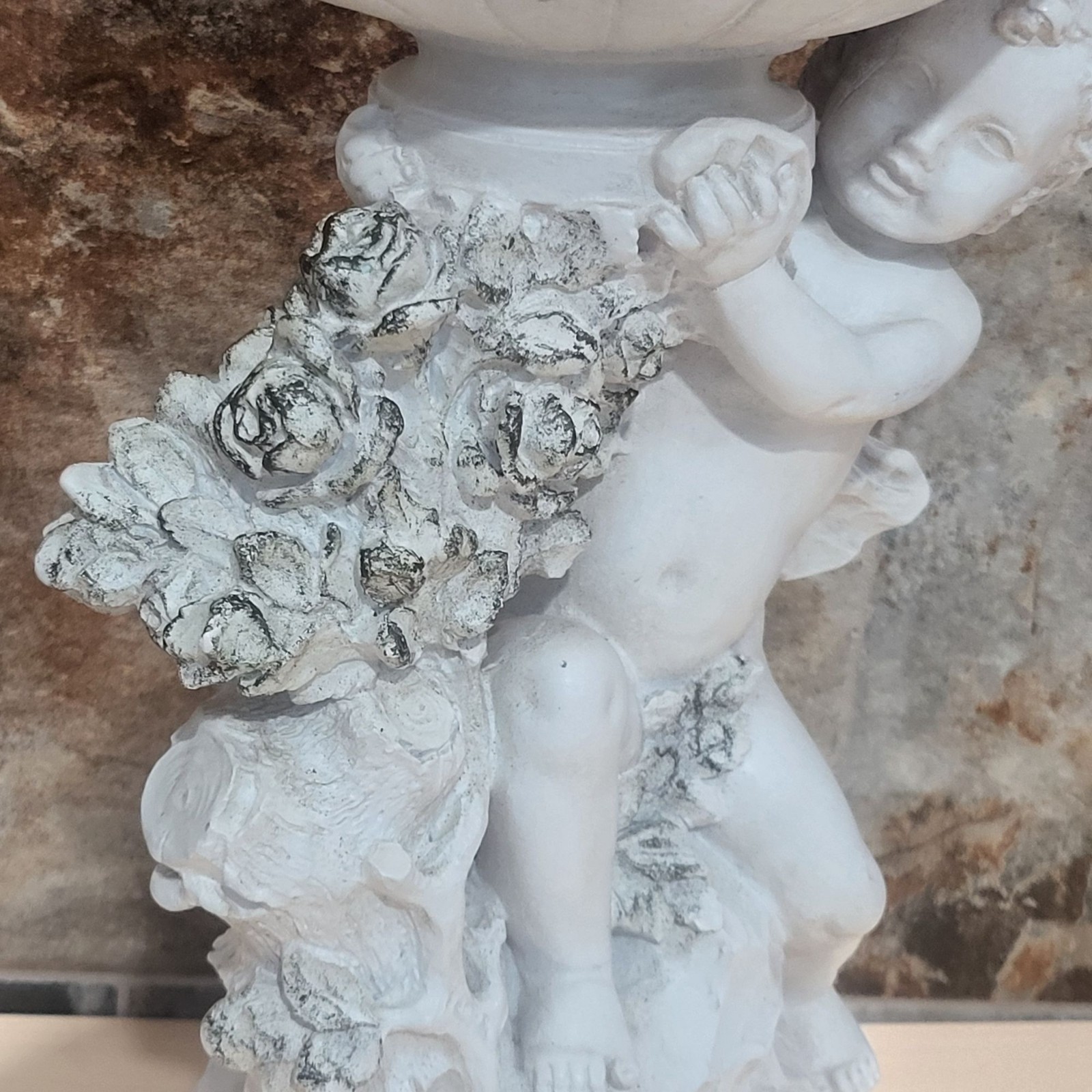 Vintage White Cherub Planter Decorative Garden Statue