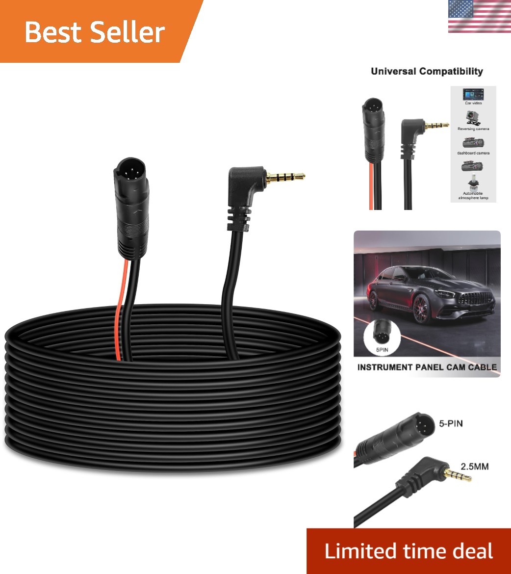 Waterproof 32.8FT 5 Pin Dash Camera Cable - Ideal for Reverse and Ambient Light