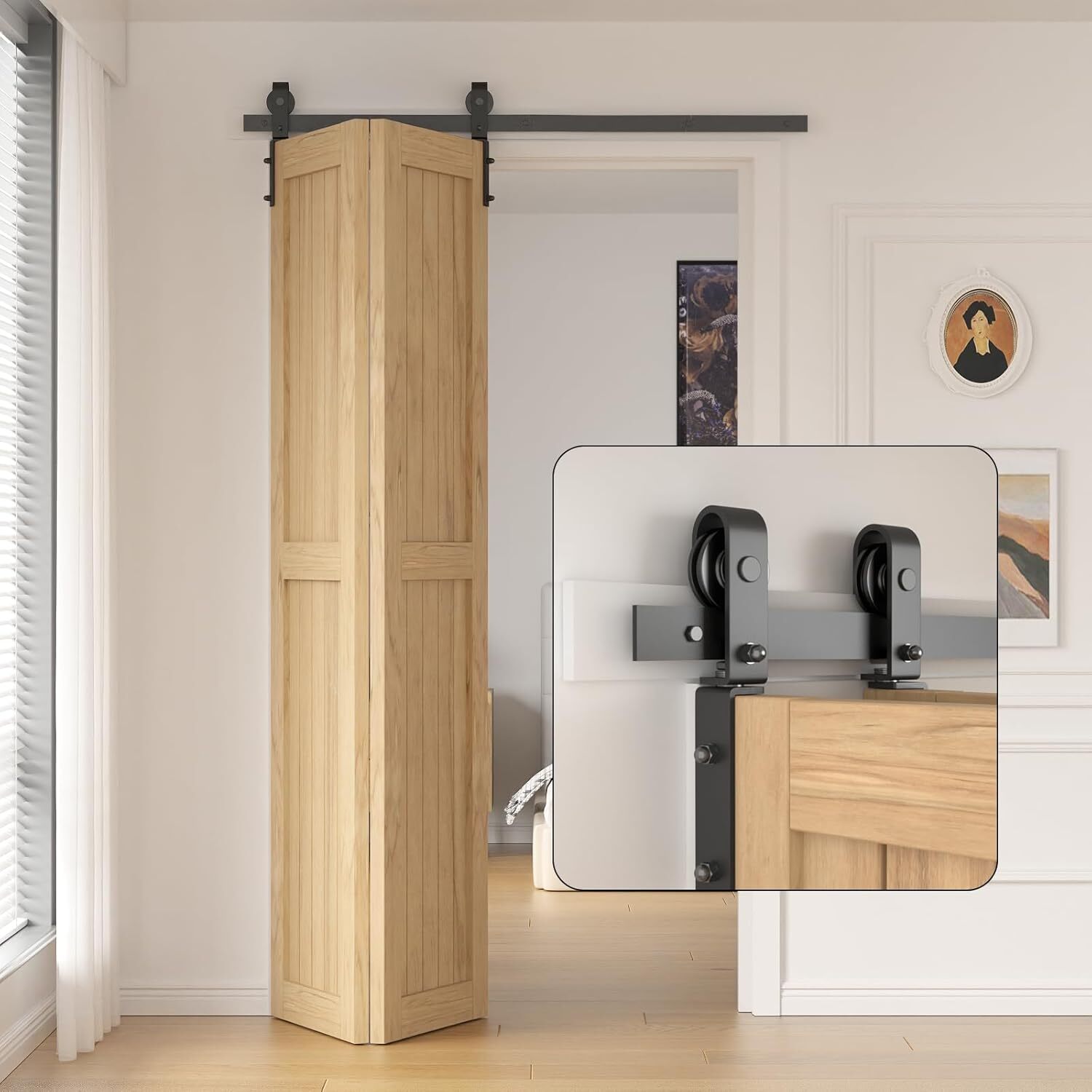 36'' Bifolding Sliding Barn Door Hardware Kit Combination Track- Smooth Quiet