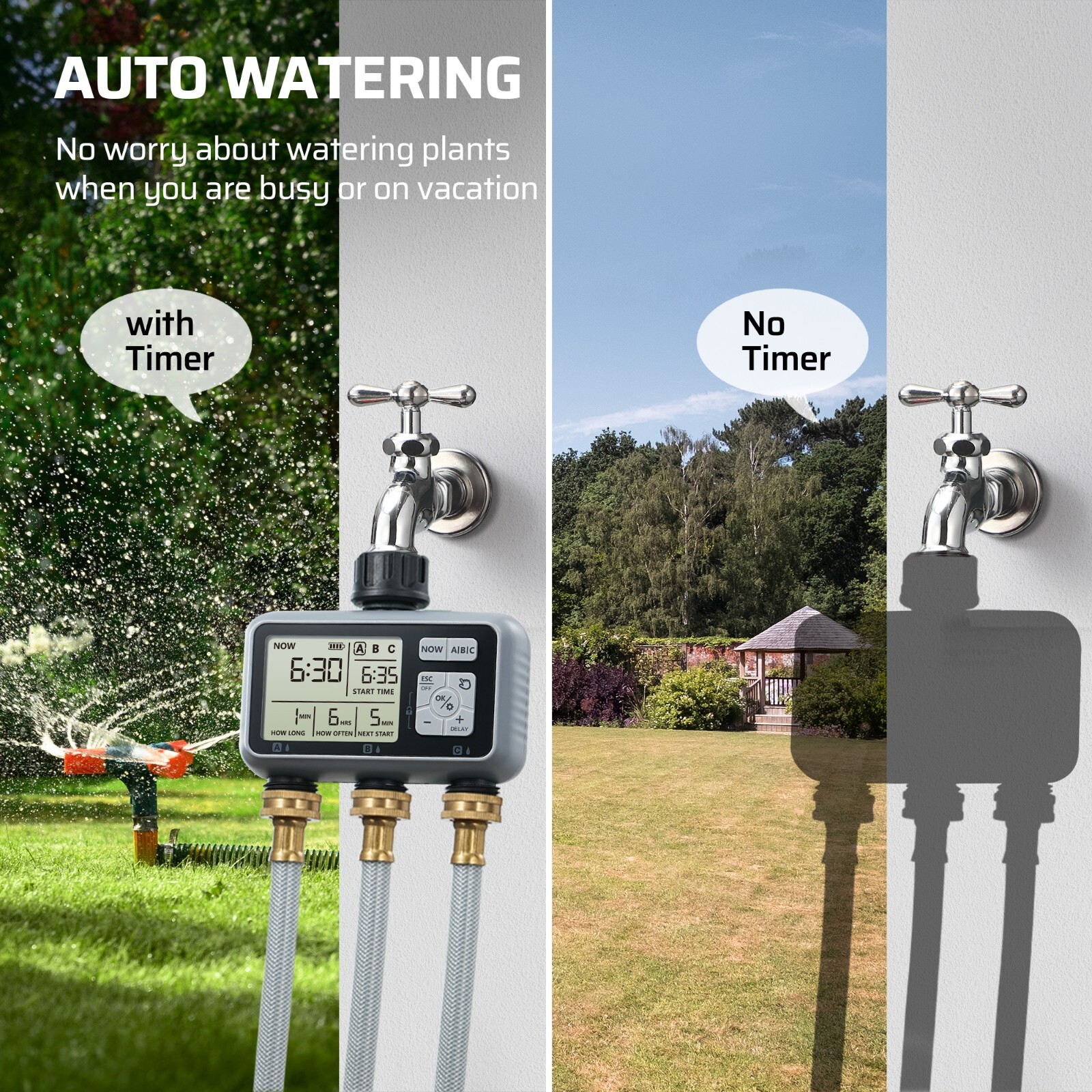 DEWENWILS 3 Zone Sprinkler Timer, Outdoor Water Timer, Programmable Hose Faucet