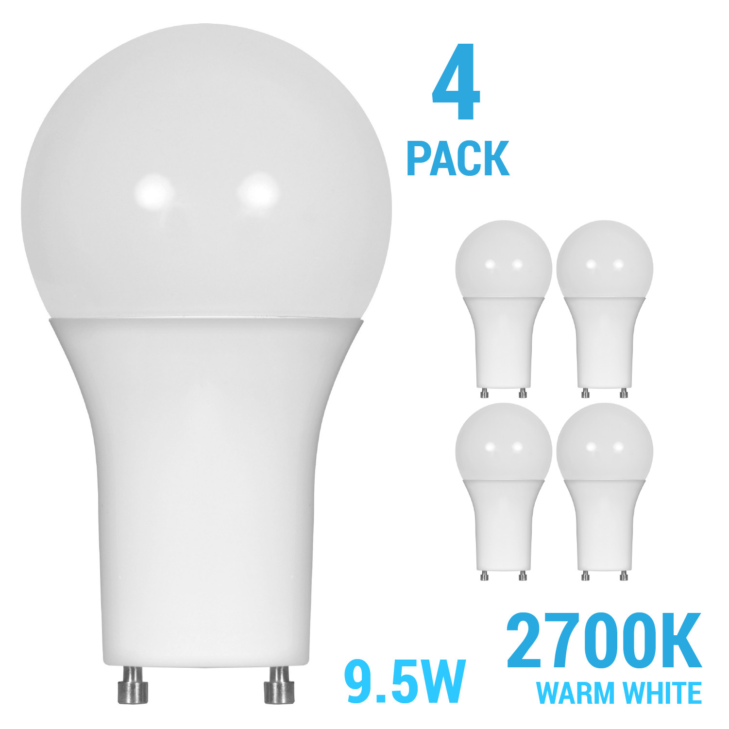 4 Pack LED 9.5W Watt =60W 120V A19 Twist and Lock GU24 Dimmable 2700K Warm White
