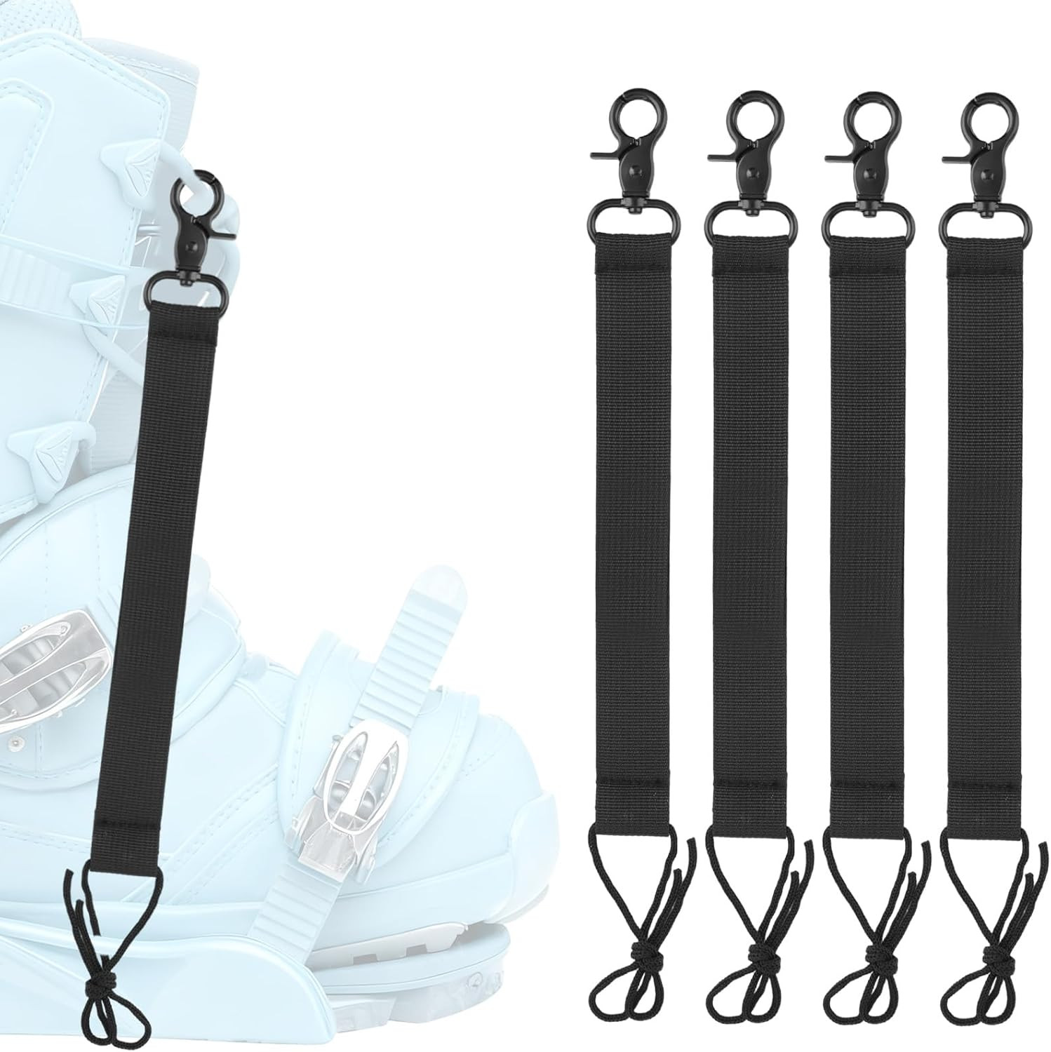 4Pcs Snowboard Short Leash with Key Ring, 25Cm/9.84In Polyester Ski Leash Safety