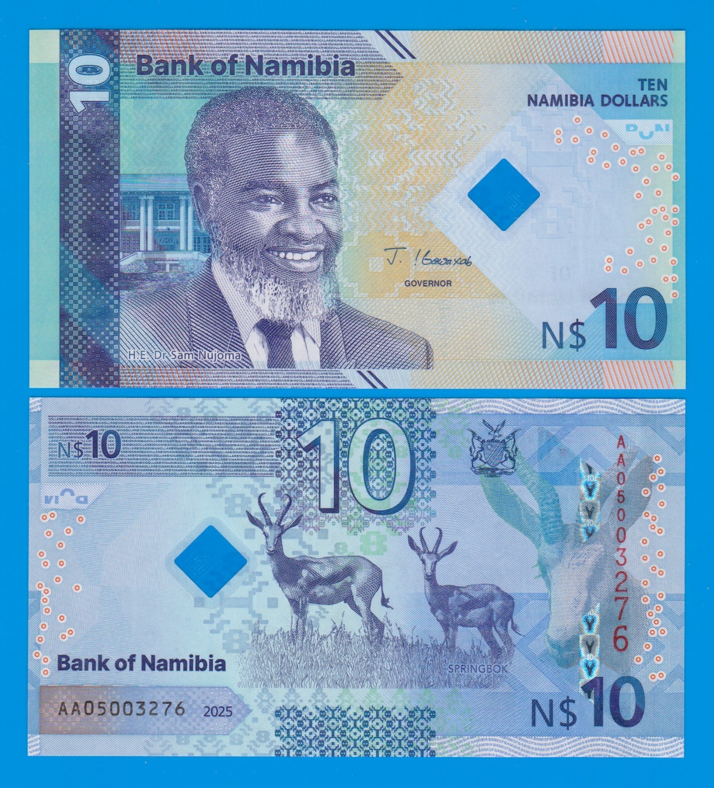 NEW 2025 ! Namibia 10 Dollars, P 20, UNC 2025