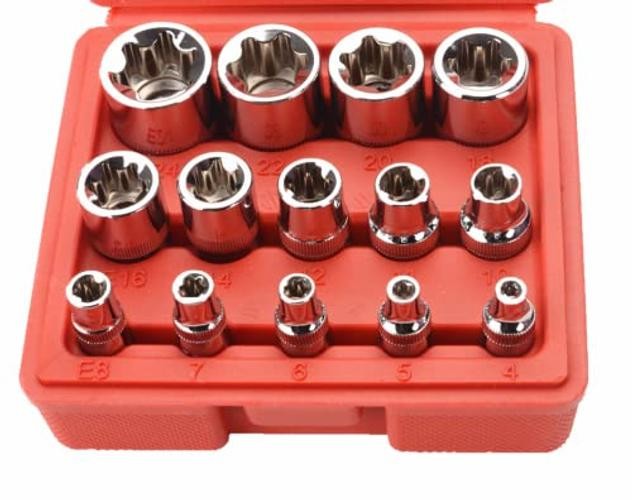 14 Pieces Female E-TORX Star Socket Set, E4 - E24 Torque Socket Set, 1/4"