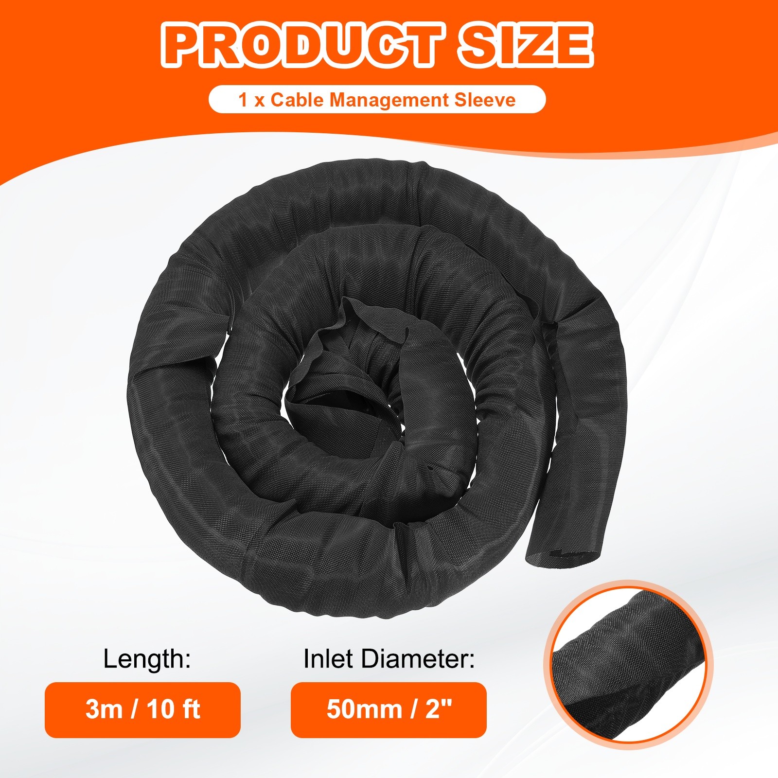 Wire Split Braided Cable Management Sleeve, Black (2" - 10 Feet)