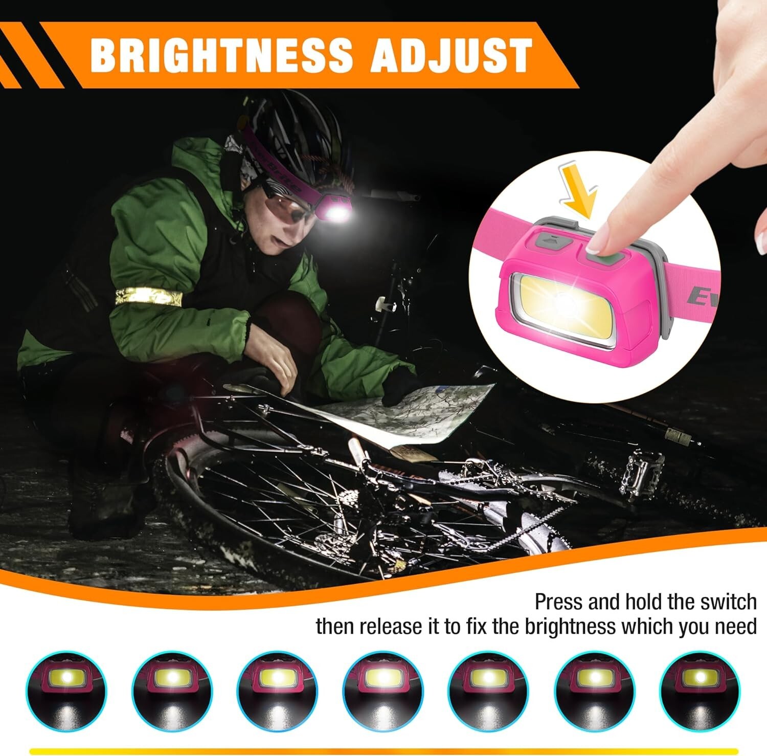 EverBrite Rechargeable Headlamp 350 Lumens w/Red Light&Memory Function 7 Modes