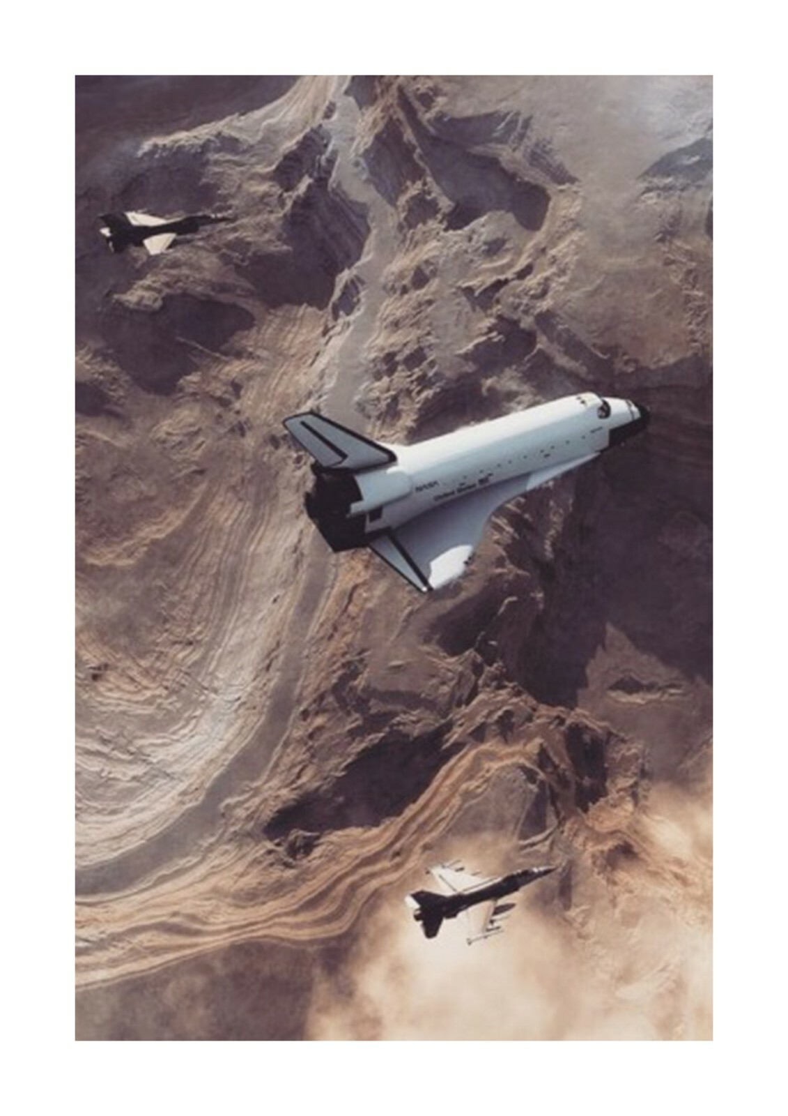Space Shuttle Challenger & F-16 escort A4 photograph poster. Choice of frame.