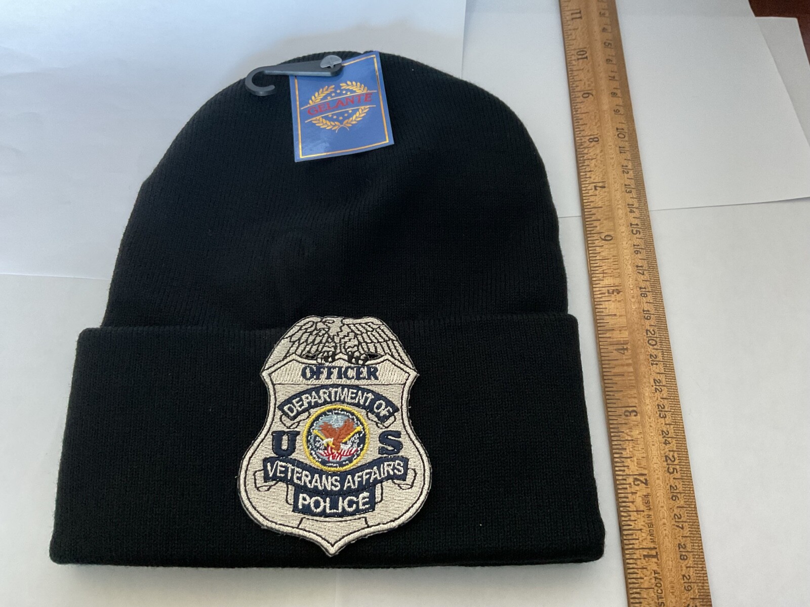 Officer Department Of Veterans Affairs Police  Hat patch Sewn on Black KnitCap