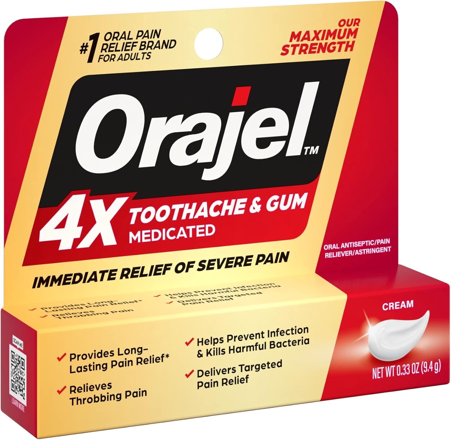 "Orajel 4X for Toothache & Gum Pain: Severe Cream Tube 0.33oz- From Oral Pain ..