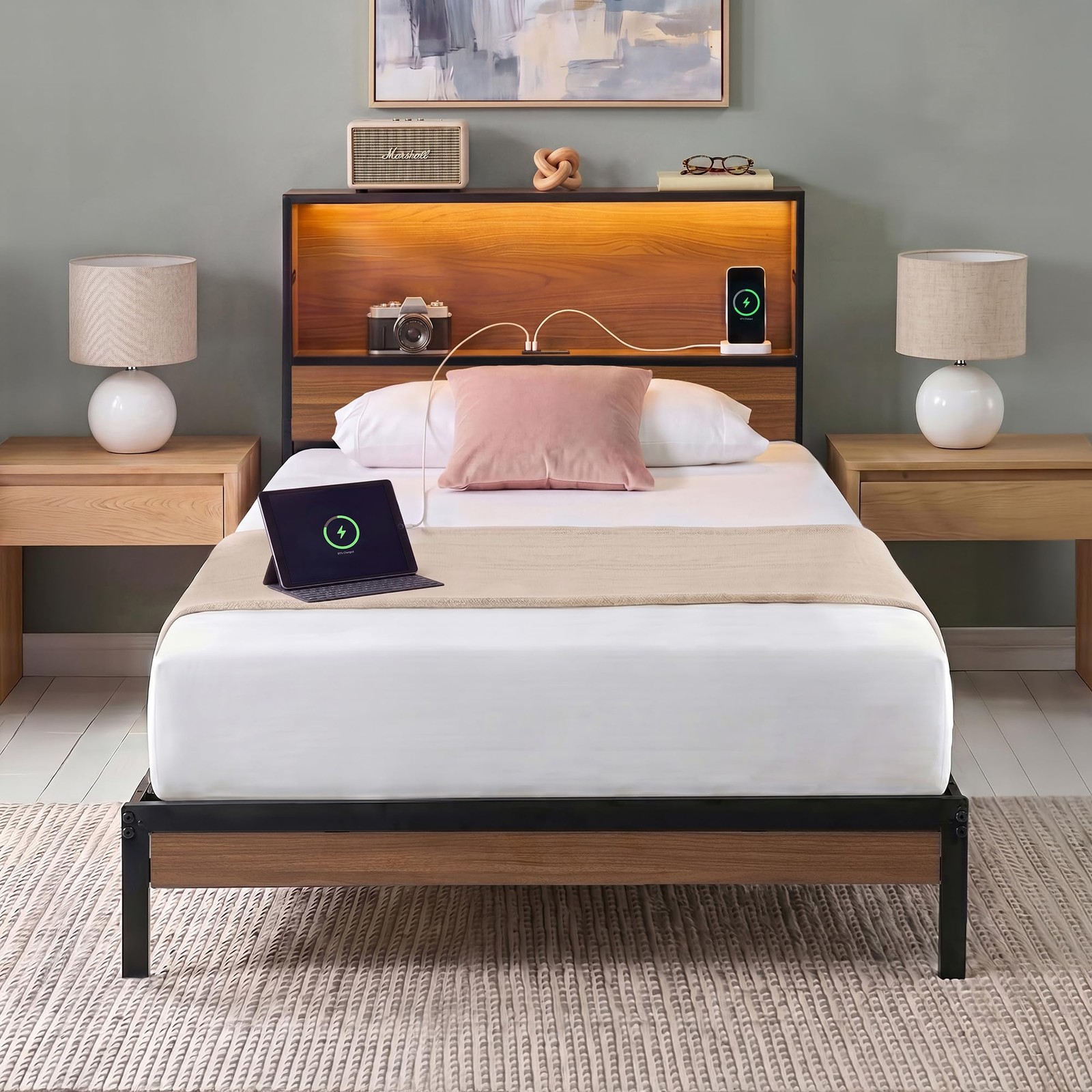 Zinus Kai Platform Bed Frame, RGB LED Lights, No Box Spring Needed, Twin | Tw...