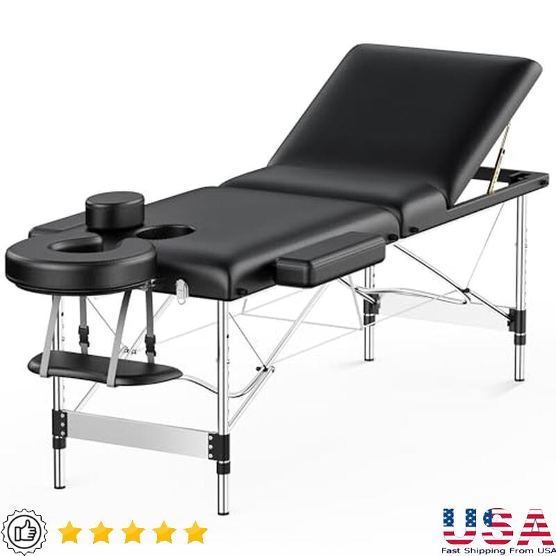 Portable Massage Table Adjustable Height 3-Section Spa Bed W/ Carry Bag New