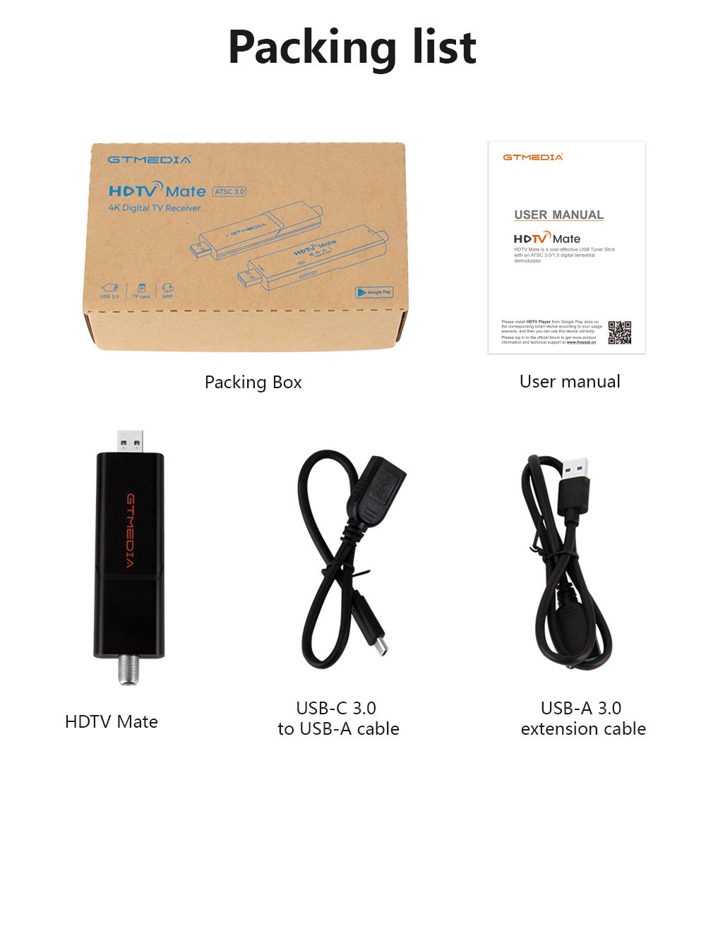 4K ATSC 3.0/1.0 QAM-B TV Tuner Stick over-the-air OTA Signal Meter DVR Record