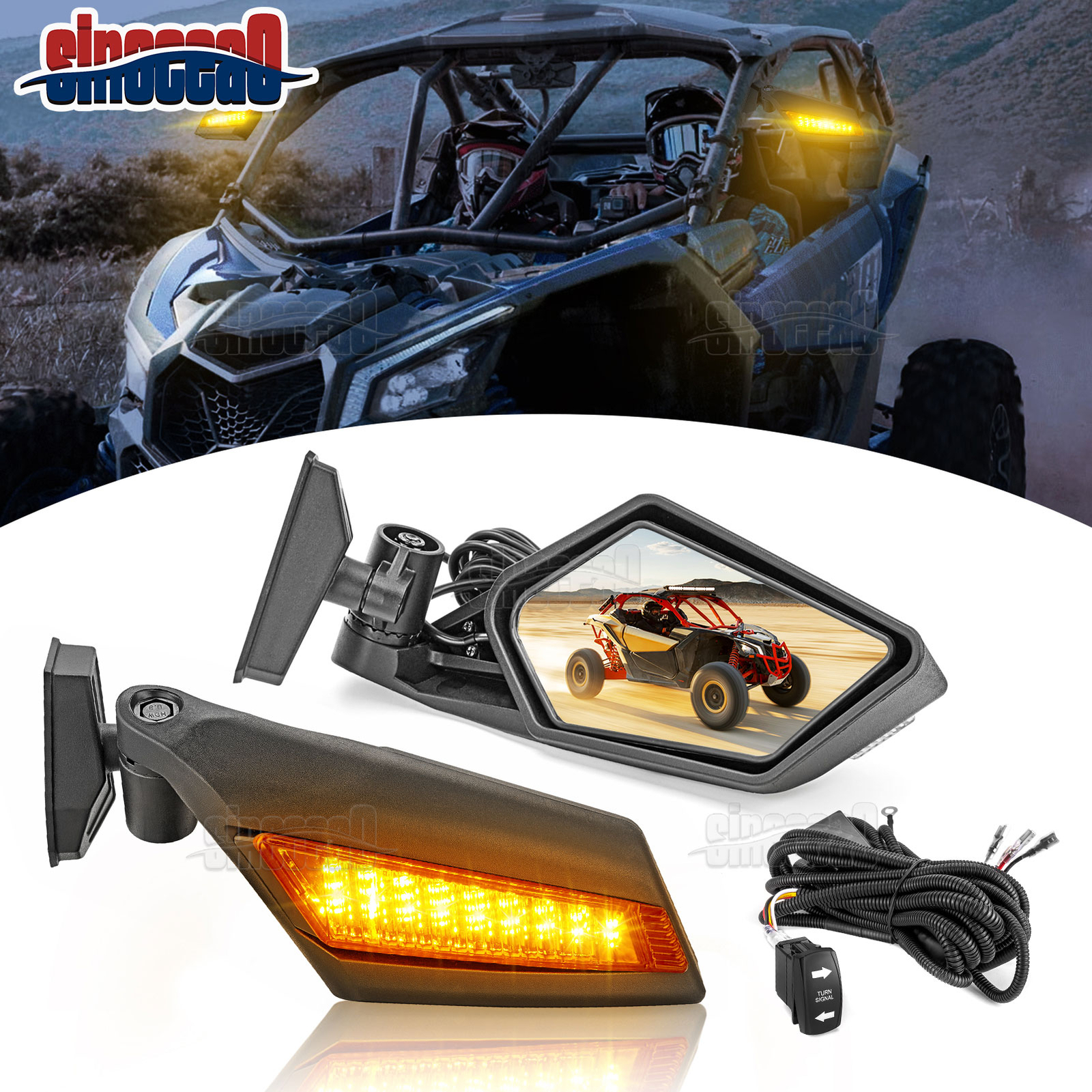 Rear Side LED Mirrors w/Turn Signal Wire For Can Am Maverick X3 Max 2017-2026