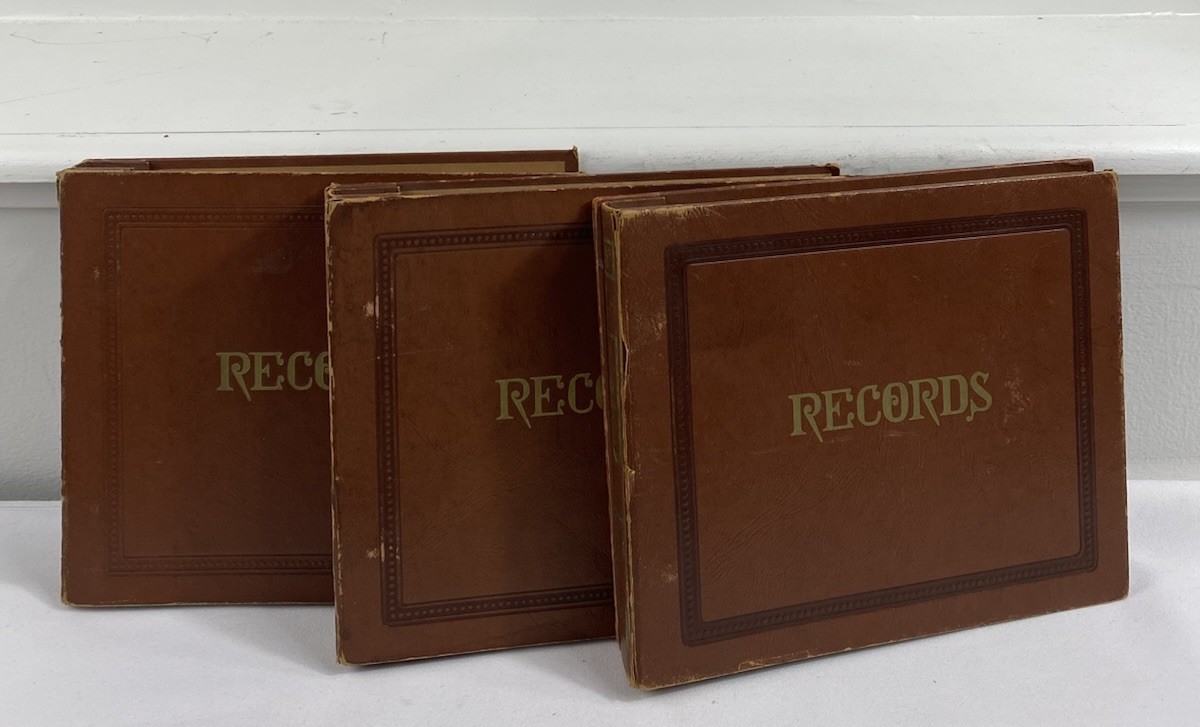 Vintage Record Storage Binder Book 7.5” Lot /3 Brown Faux Leather 16 -45’s Also