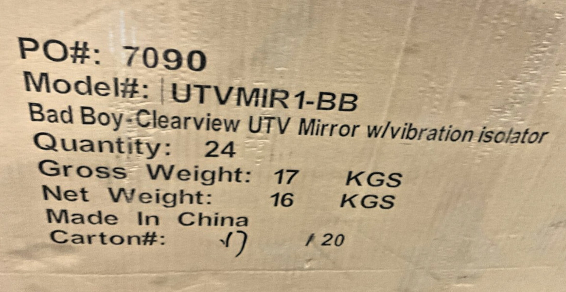 Bad-Boy UTVMIR1-BB Clearview UTV Mirror w/ Vibration Isolator New (TSC)