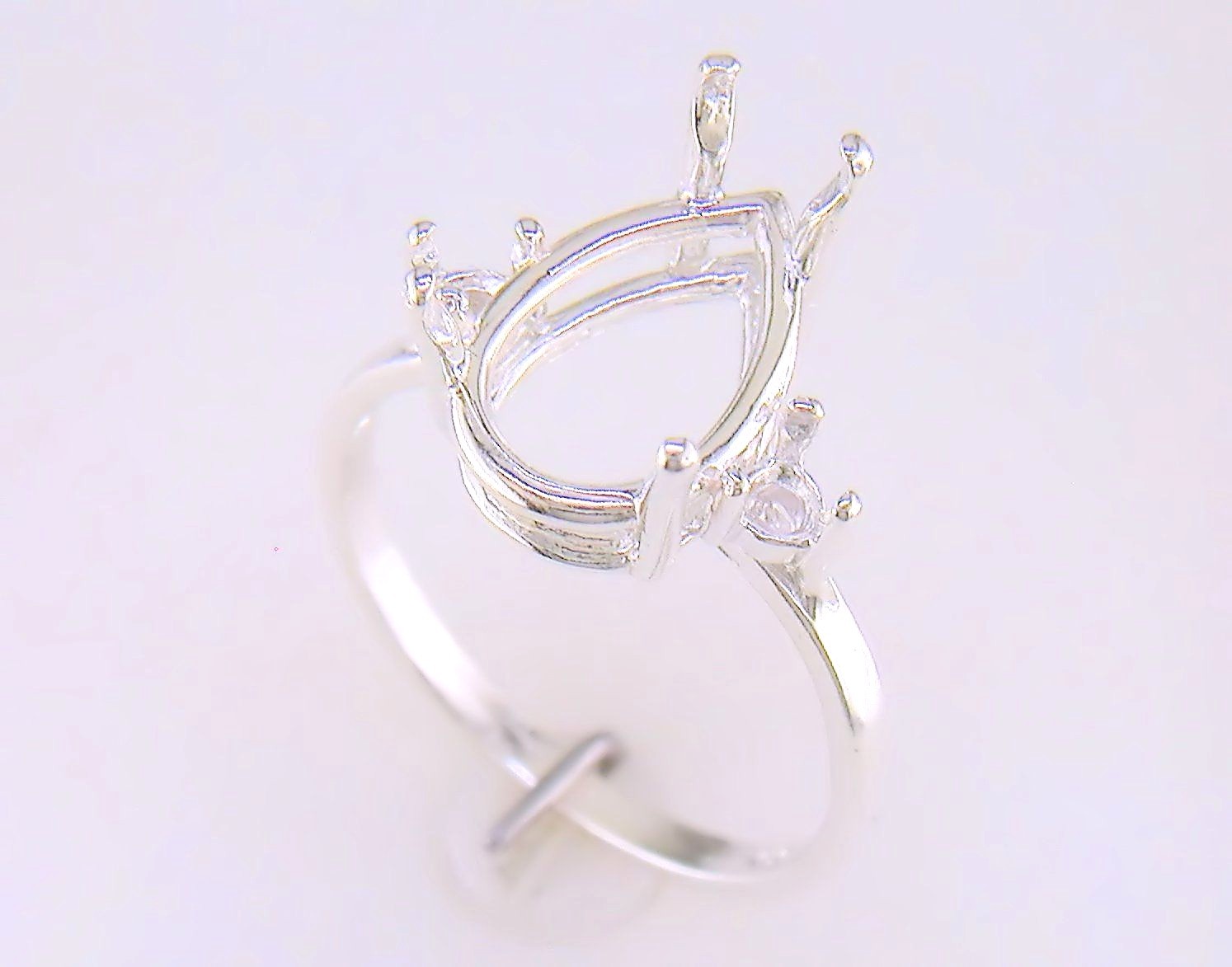 Pear Shape Side Accent Ring Setting Sterling Silver