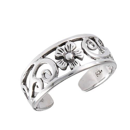 925 Sterling Silver Flower Filigree Swirl Adjustable Pinky Toe Ring